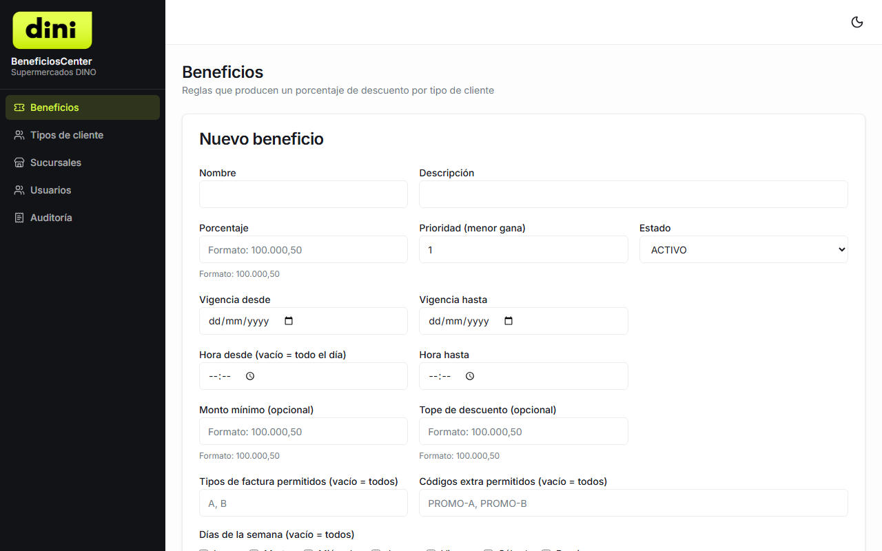 Formulario de nuevo beneficio